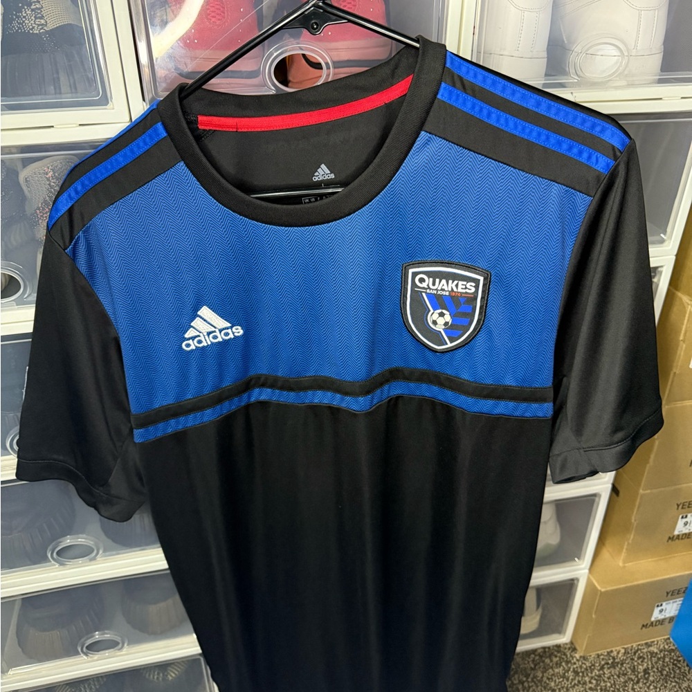 adidas Black and Blue Soccer Jersey